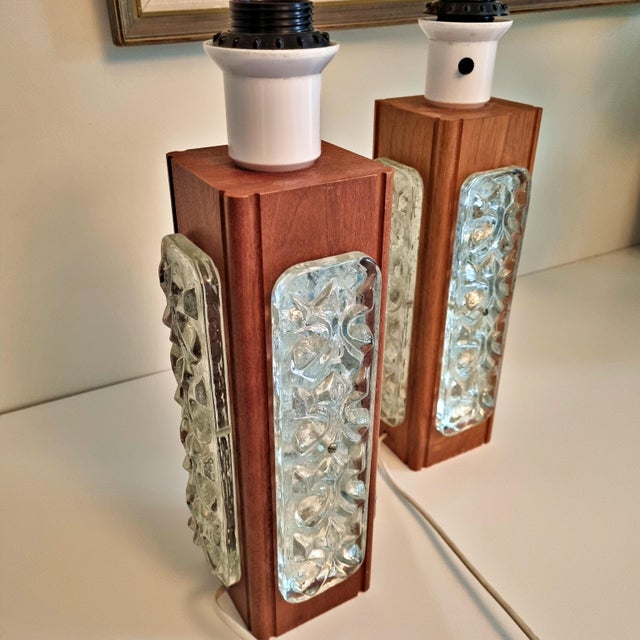 1960s Mid-Century Modern Scandinavian Teak and Glass Table Lamps - a Pair For Sale - Image 4 of 11