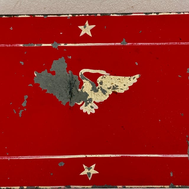 Mid-Century Modern Vintage Tin Red Keepsake Box With Swan Illustration and 3 Compartments For Sale - Image 3 of 7