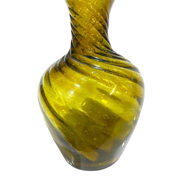 Mid 19th Century Antique 19th Century Zanesville Handblown Glass Vase, Amber Swirl With Ribbed Detail For Sale - Image 5 of 11