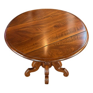 19th Century French Walnut Carved Round Drop-Leaf Table For Sale