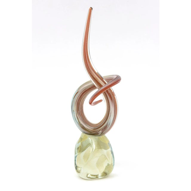 Vintage Signed Murano Swirled Orange, White, Gold, Glass Sculpture With Gold Aventurine For Sale - Image 10 of 10