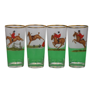 Mid 20th Century Cyril Gorainoff Hand-Painted Fox-Hunt Scene Highball Cocktail Glasses- Set of 4