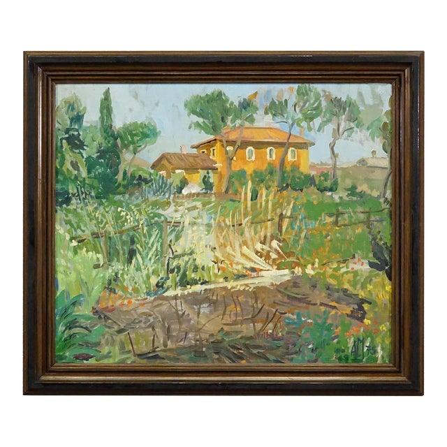 Vintage Oil Painting of a Mediterranean Village, Alexander Michael 1975 For Sale