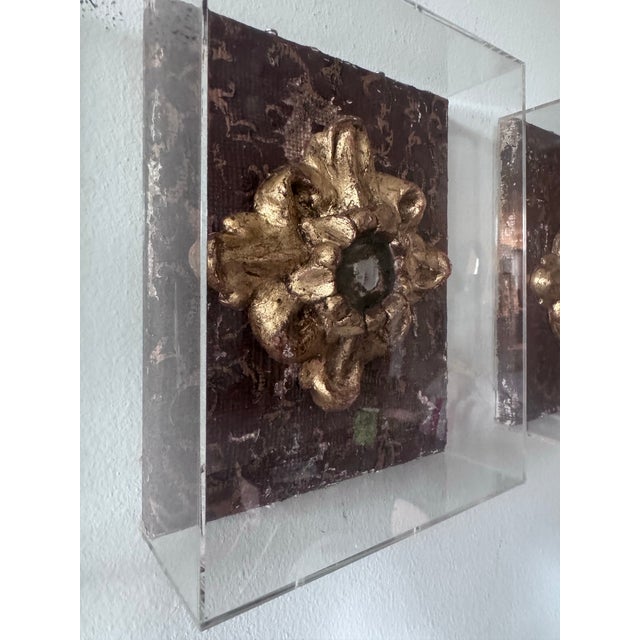 Antiqued Hand-Made Convex Mirror Architectural Fragment in Acrylic Case For Sale - Image 4 of 12
