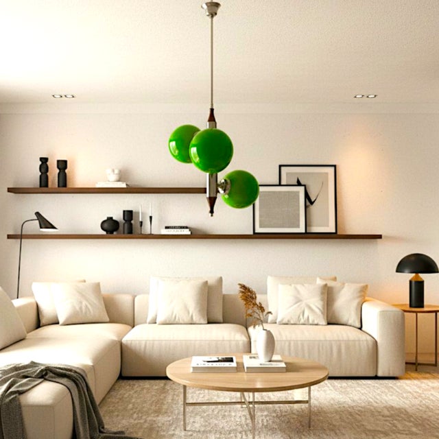 Mid-Century Modern Mid-Century Modern Space Age Portuguese Chandelier with Green Glass Globes, 1960s For Sale - Image 3 of 10