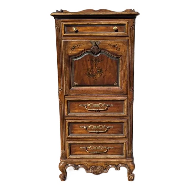 Drexel Heritage Brittany Collection Floral Secretary Desk, 1970s For Sale