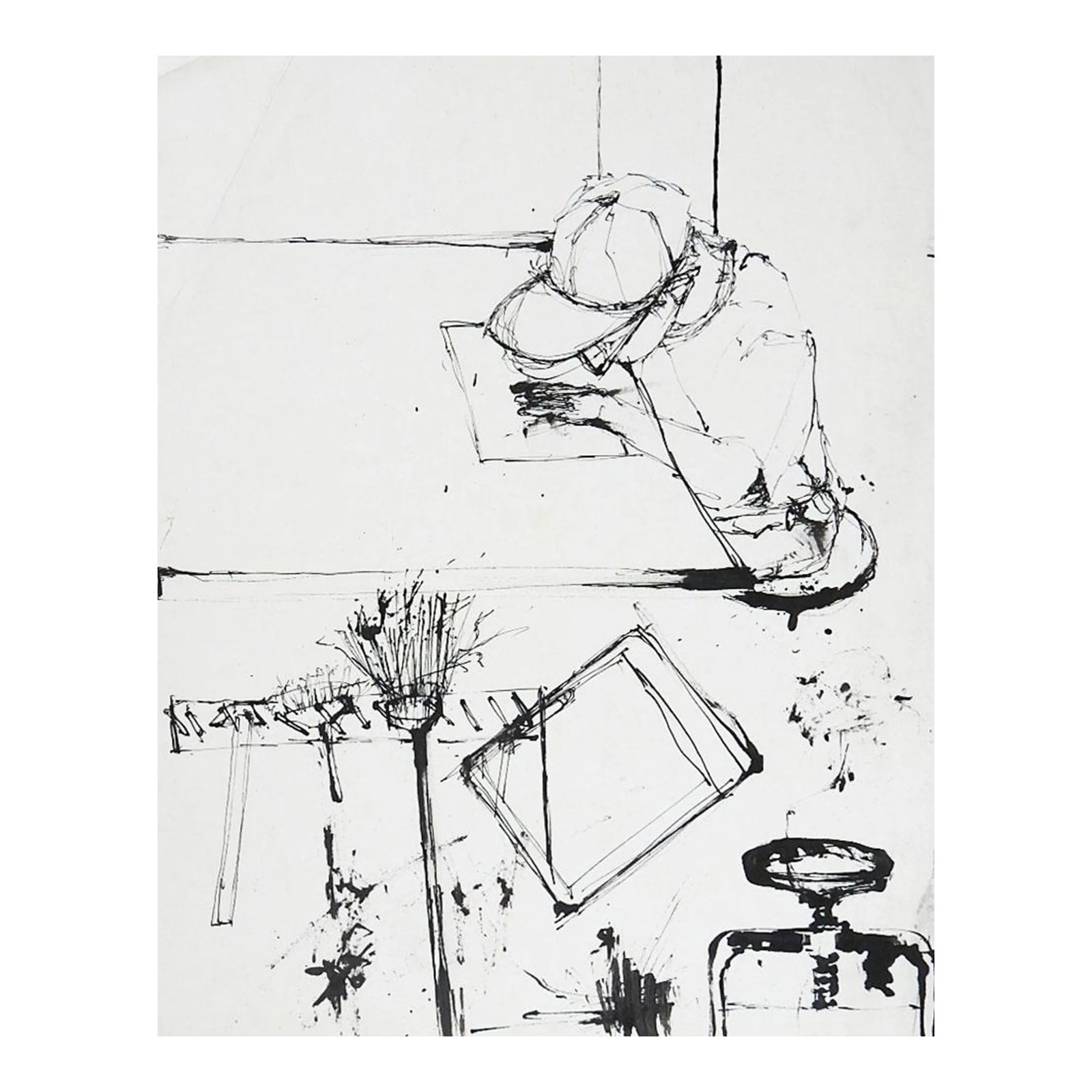 Contemporary Pen & Ink Art Studio Study Drawing Chairish