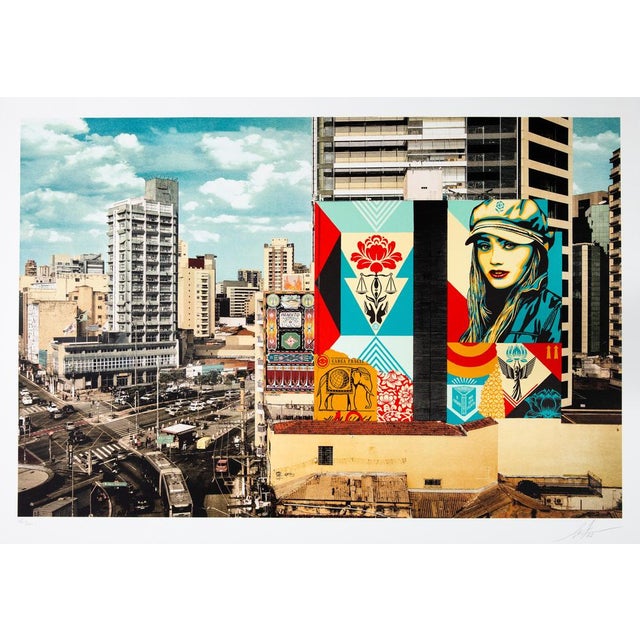 Shepard fairey aka obey giant (1970) carga fragile mural, 2023 original color lithograph signed in pencil limited edition...