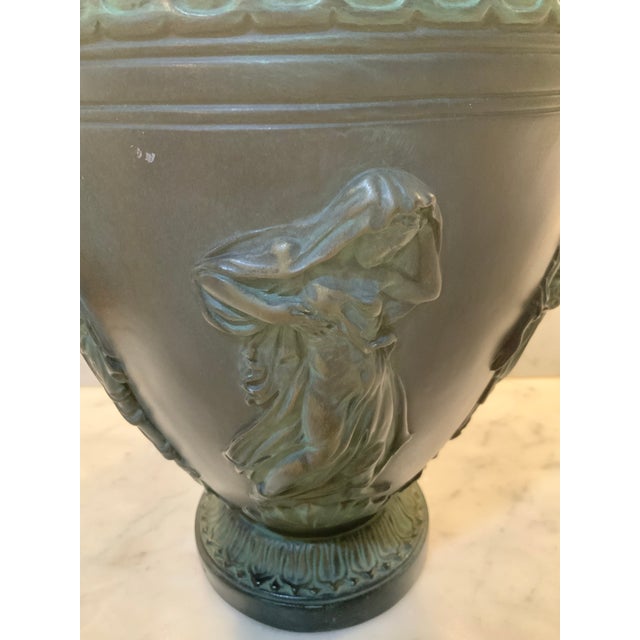 Vintage 1962 Austin Productions Neoclassical Verdigris Vase – 14” Greek Relief Vase for Classic Revival, Neoclassical & Art Nouveau Decor. See Pics! For Sale In New Orleans - Image 6 of 11