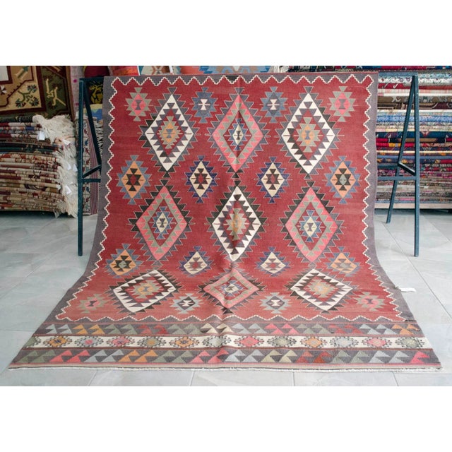 Handmade Turkish Kilim Rug Barak Design Area Rug - 6'1" X 9'1" For Sale - Image 11 of 12