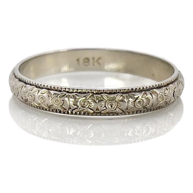 1930s Vintage White Gold Wedding Band, Size 7.75 For Sale