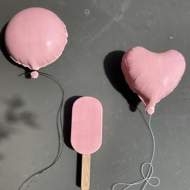 Contemporary Pink Glossy Ceramic Heart Balloon Sculpture For Sale - Image 3 of 5