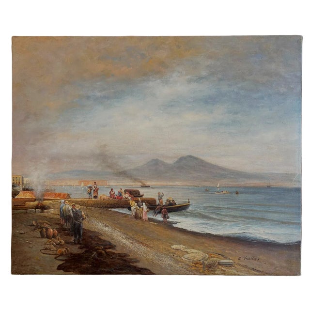 Mid-20th Century Signed E. Guillenx - Coastal View of Naples, Oil on Canvas For Sale
