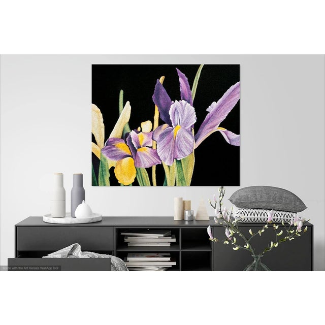 Realism 2000s "Purple Iris" Gallery Wrapped Oil Painting by Judith Moore For Sale - Image 3 of 3