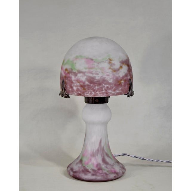 Muller frères A wonderful French art deco lamp made around 1925. This small sized mushroom lamp has a base and shade in...