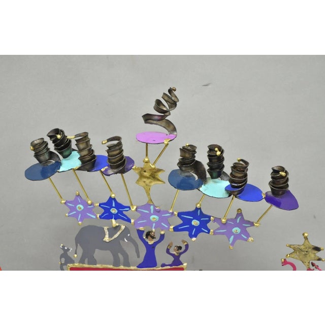 Modern Modern Noah's Ark Cut Steel Judaica Art Hannukah Menorah Candelabra Sculpture For Sale - Image 3 of 18