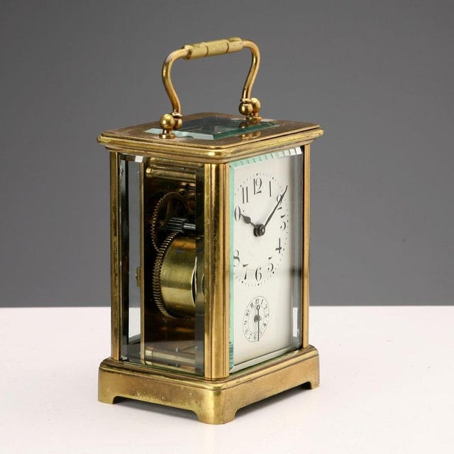 European Travel Clock in Bronze and Glass For Sale - Image 3 of 7
