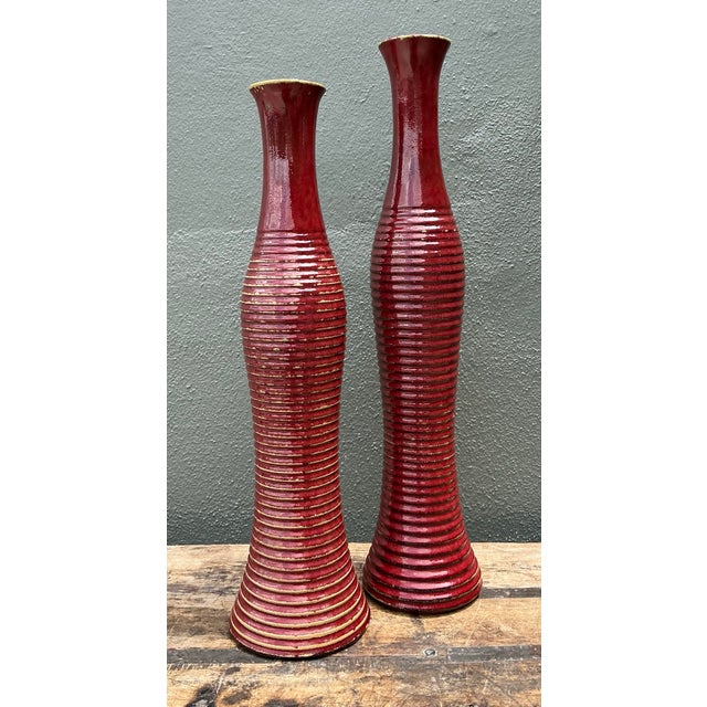 Vintage Pair of Ribbed Tall Vases For Sale - Image 10 of 12