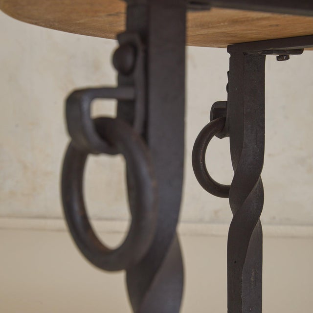 Belgian Oak + Wrought Iron Coffee Table, 1950s For Sale - Image 9 of 11
