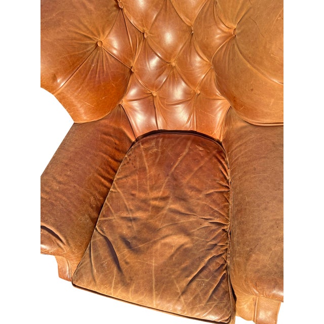 Restoration Hardware Restoration Hardware Leather Tufted Chair Seating Chesterfield Style With Brass Nail Heads For Sale - Image 4 of 12
