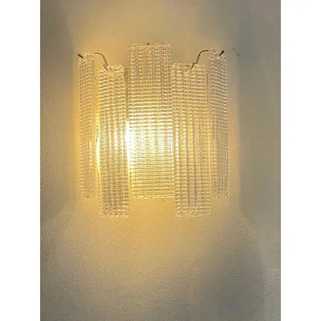 White Simoeng “Listelli” Murano Glass Wall Sconce With Diamond Strips - Set of Four For Sale - Image 8 of 13