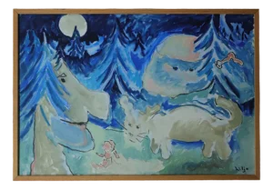 Lennart Lilja, Sagomöte, Oil on Board, Framed