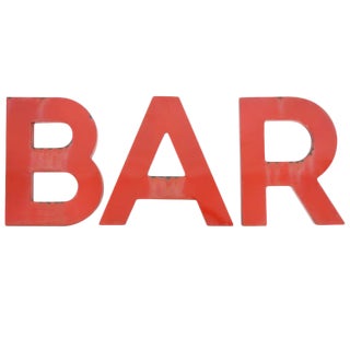 Vintage Red Porcelain Letters Spelling "Bar" For Sale