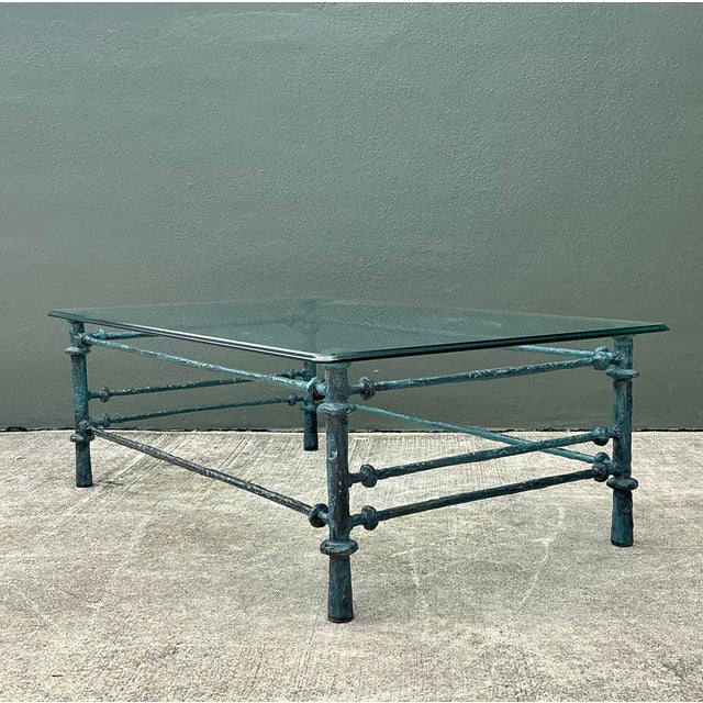Vintage Patinated Wrought Iron Coffee Table After Giacometti For Sale In West Palm - Image 6 of 12