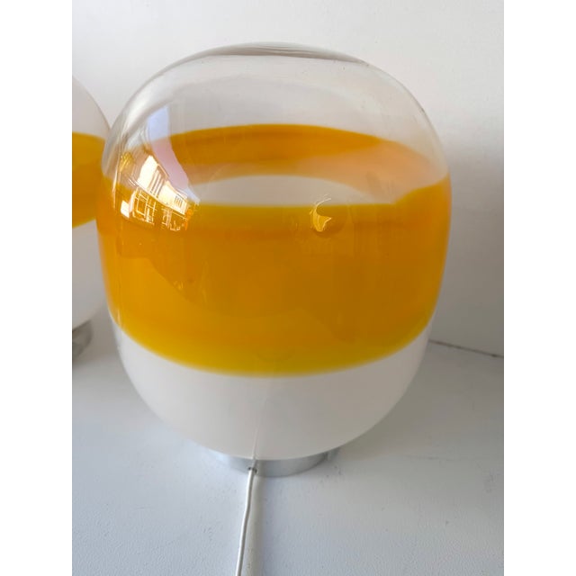 1970s Pair of Murano Glass Orange White Smoke Saturn Lamps. Italy, 1970s For Sale - Image 5 of 11