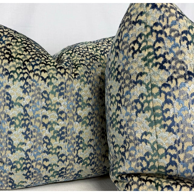Transitional Epingle Cut Velvet in Blue/Green 22" Pillows-a Pair For Sale - Image 3 of 4