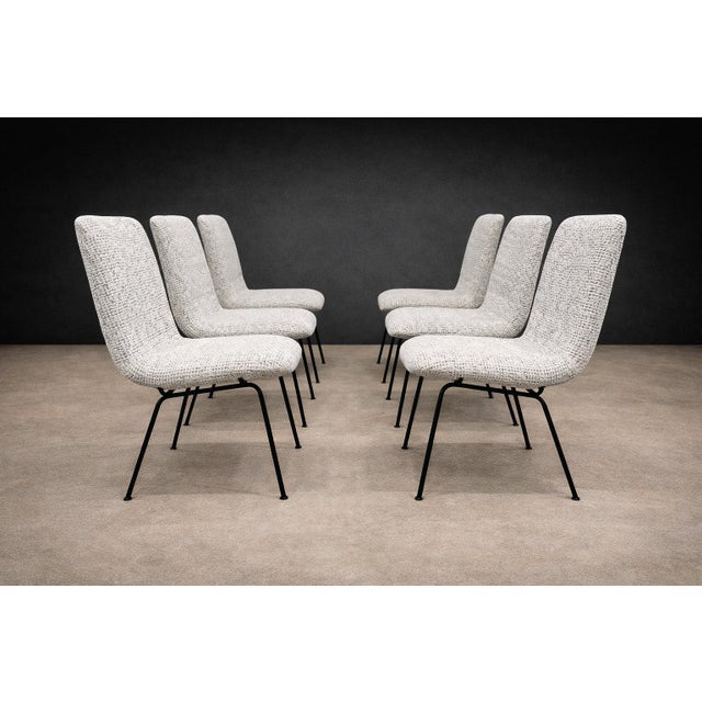 Mid-Century Modern Set of Six Dining Chairs in Metal and Boucle by Carlo Hauner, Brazil, 1950s For Sale - Image 3 of 15