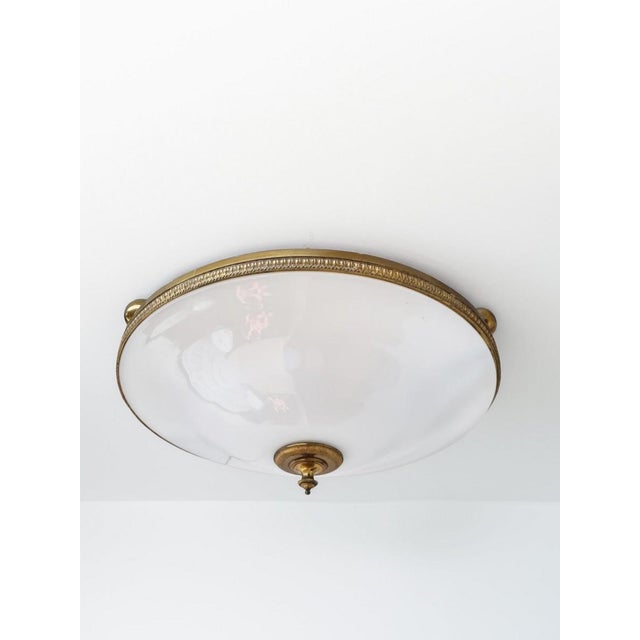 1940s Neoclassical Empire Plafonniere Ceiling Lamp in Opaline Glass and Gilt Brass, 1940s For Sale - Image 5 of 15