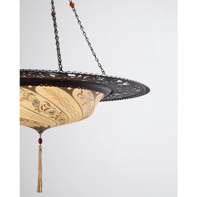 Art Nouveau Fortuny Scudo Saraceno Venetian Bronze Silk Lamp Chandelier For Sale - Image 14 of 18