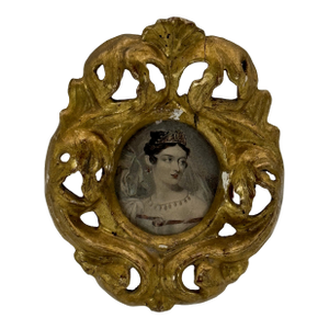 Antique Gilt Carved Wood Frame With Portrait Insert — 3.5" W X 4" H