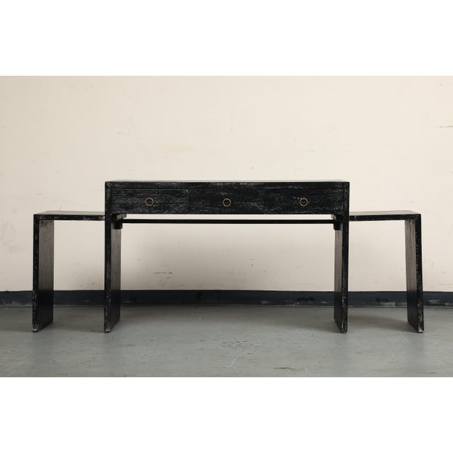 JMF Style Dark Cerused Oak Extendable Writing Desk For Sale - Image 18 of 18