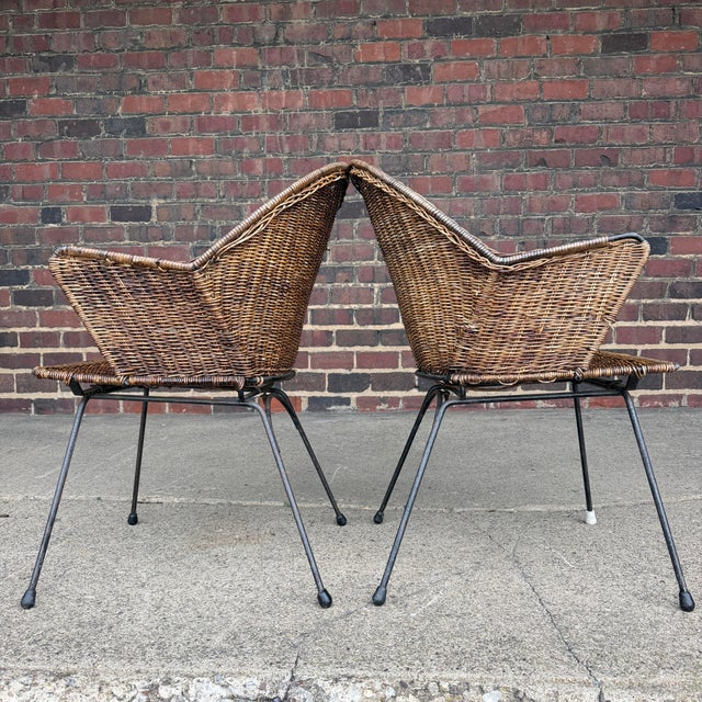 Pair of Salterini Vintage Wicker and Iron Mid Century Lounge Chairs For Sale - Image 10 of 12