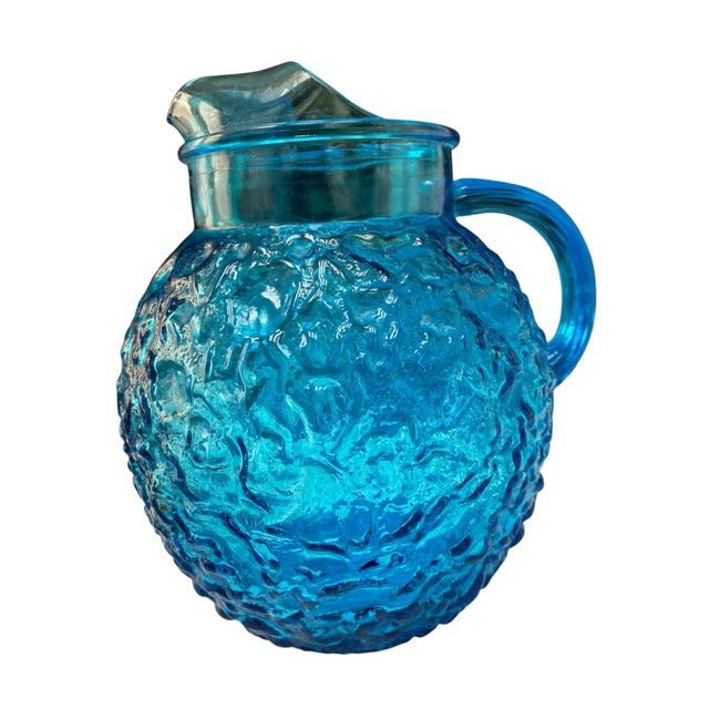 Mid-Century Modern 1970s Blue Anchor Hocking Glass Pitcher and 10 Glasses, Lido Milano Pattern For Sale - Image 3 of 6