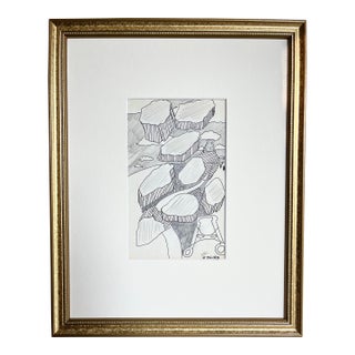 Vintage Modernist Abstract Landscape Drawing by Jewel Vintage Modernist Abstract Drawing by Jewel Haley For Sale