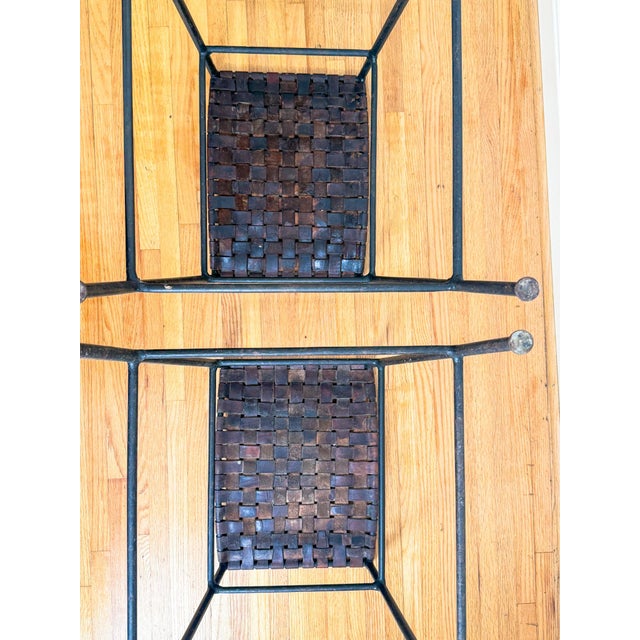 French Mid Century Industrial Style Brown Woven Leather and Iron Counter Stools After Lila Swift and Donald Monell For Sale - Image 12 of 18