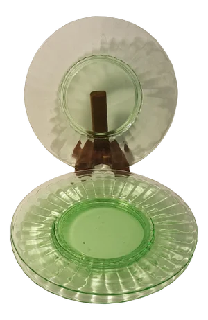 Art Deco Anchor Hocking Glass Green Block Optic Dinner Plates - Set of 3