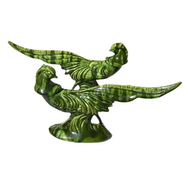 Mid 20th Century Mid Century Modern Green Glazed Bird Figurines - a Pair For Sale - Image 5 of 5