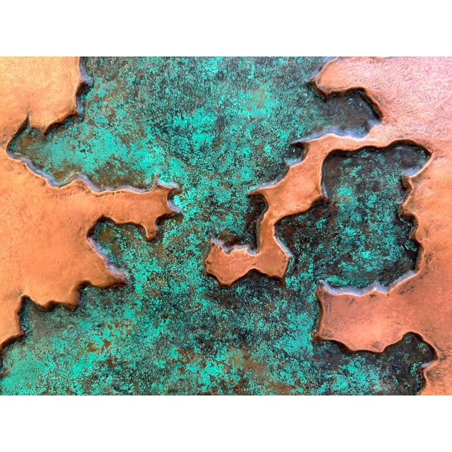 Abstract Geologic Metal Wall Sculpture With Green Patina For Sale - Image 4 of 12
