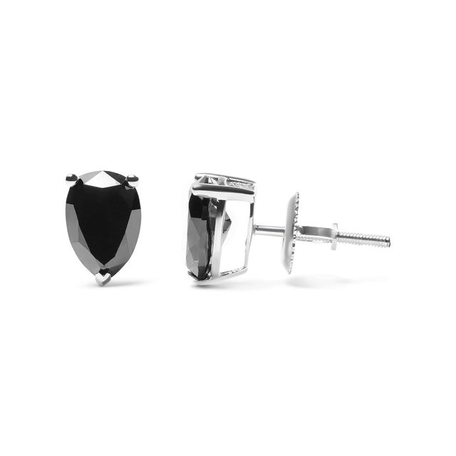 Contemporary 14K White Gold 1/2 Cttw Treated Black Pear Shaped Solitaire Diamond 3 Prong Stud Earrings (Black Col For Sale - Image 3 of 4