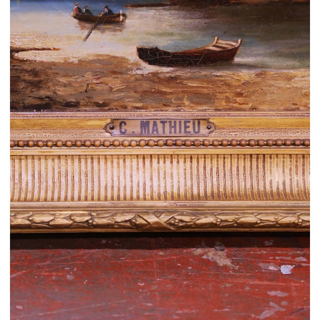 Late 19th Century 19th Century French Coastal Cove Landscape Painting Signed C. Mathieu For Sale - Image 5 of 10