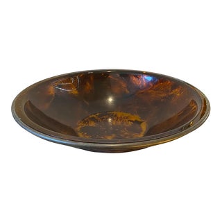 1970s, Mid-Century Modern Fake Tortoise Lucite and Brass Italian Round Bowl For Sale