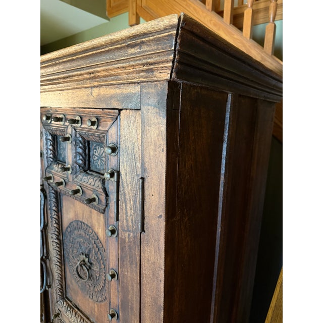 Vintage Indian Haveli Armoire With Antique Hand-Carved Mandala Doors For Sale - Image 16 of 18