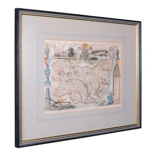 Vintage County Map, Suffolk, English, Framed, Cartography, After Thomas Moule For Sale