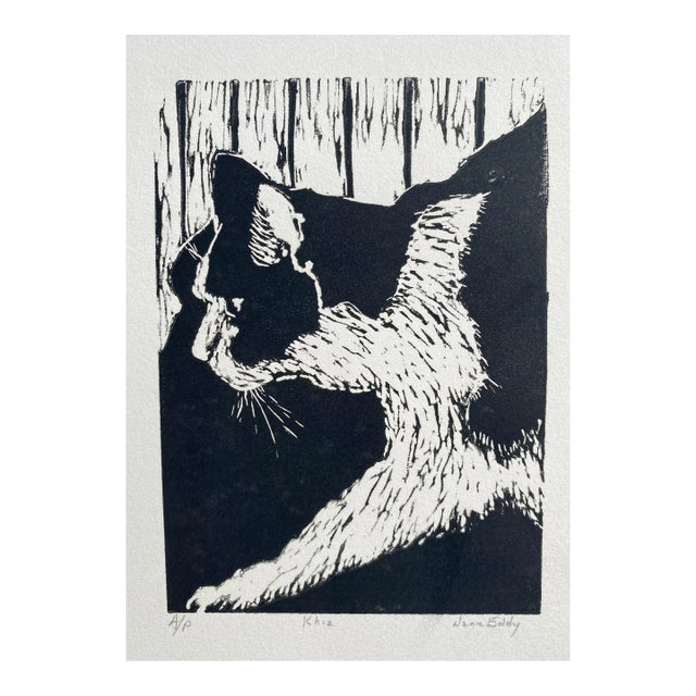 1980s Jane Eddy Cat Linocut For Sale