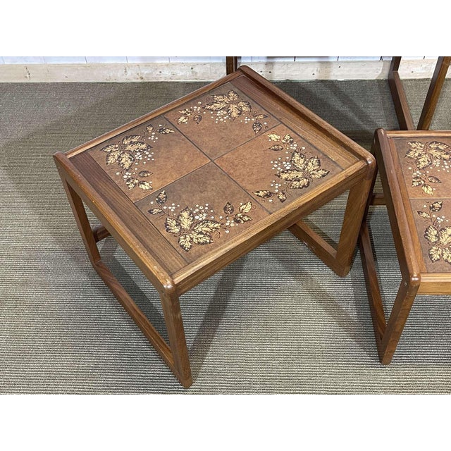 Wood Teak Nesting Tables with Tiled Tops, 1970s, Set of 3 For Sale - Image 7 of 11