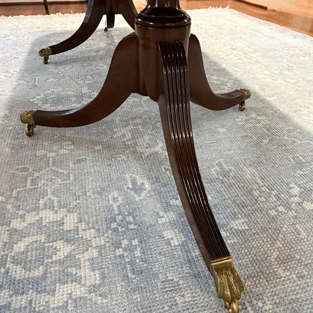 Traditional Antique Multi Banded Mahogany Double Pedestal Dining Table For Sale - Image 3 of 12